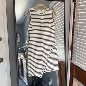Olivia Grey stripes body conscious dress with zipper back - size medium